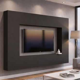 Dmora Pared Equipada Dgirm, Conjunto De Sal&oacute;n Mueble Tv Con 4 Puertas, Mueble De Sal&oacute;n Polivalente, 100% Made In Italy, Cm 260x30h180, Antracita - Dmora