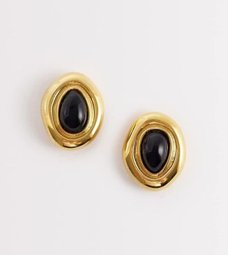 Abbott Lyon Orecchini a bottone fuso in acciaio inossidabile placcato oro 18k con onice nero
