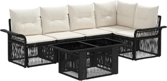 vidaXL Conjunto De Sof&aacute;s De Jard&iacute;n 6 Uds. Negro Y Blanco Crema Vidaxl