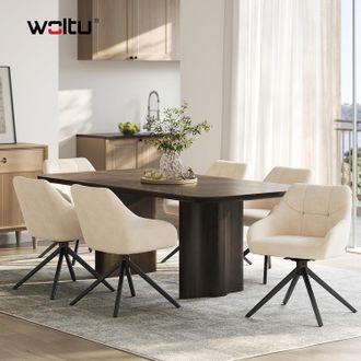 Woltu Woltu Juego De 6 Sillas De Comedor Giratorias 360&deg;, Tapizado De Chenilla Con Reposabrazos, Respaldo Y Patas De Metal - Beige