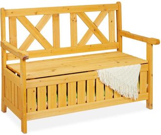 Relaxdays Relaxdays - Garden Bench with Integrated Storage, 2-Seater, Sturdy Wooden Loveseat, Garden Balcony, hwd: 85x115x60cm, Wood