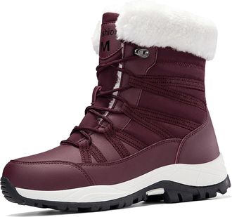 Generic Womens Winter Waterproof Snow Boots Mid-Calf Winter Shoes Warm Faux Fur Lining Boots Outdoor Travel Ankle Boots(Rosso,4.5 UK)