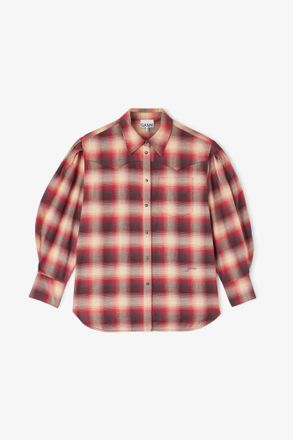 Ganni Pink Shirt in Red Check Flannel - Size 10/12 Cotton