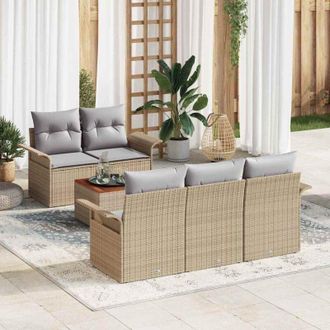 vidaXL Conjunto De Sof&aacute; De Jard&iacute;n 6 Pcs Beige Polirat&aacute;n Vidaxl