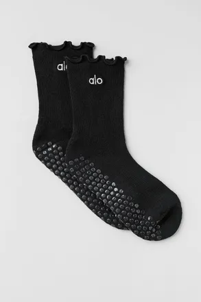 Alo | Lettuce Edge Grip Socks in Black, Size: Medium/Large