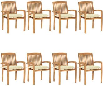 vidaXL Sillas De Jard&iacute;n Apilables 8 Uds Madera De Teca Con Cojines Vidaxl