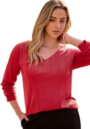 Roaman's Plus Size Drop Needle V Neck Lightweight Sweater Knit in Vivid Red at Nordstrom, Size Medium