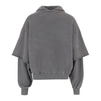 Cultura Hoodies, male, Gray, Size: L Cotton Hoodie with Layered Sleeves