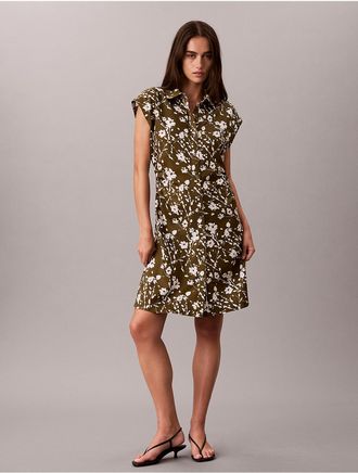 Calvin Klein Jeans Calvin Klein Womens Printed Lyocell Pleated Shirt Dress - Green - L