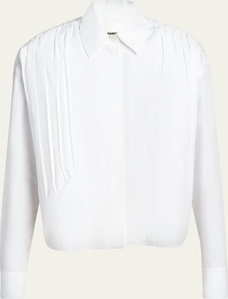 Jil Sander Gathered Shoulder Cotton Poplin Button-Down Shirt