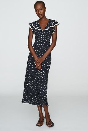 Rixo Bethea Ruffled Trim Midi Dress