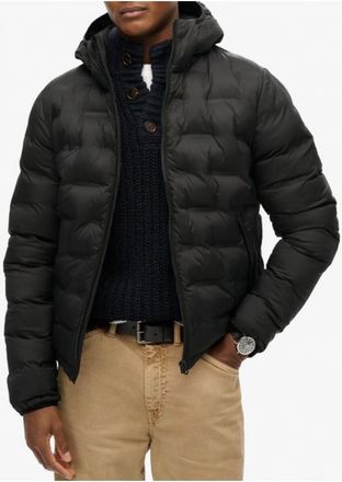 Superdry Mens Hooded Puffer Lightweight Jacket - Black - Size Small