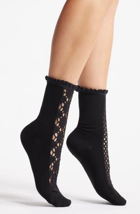 Free People Rubies Crochet Inset Crew Socks in Black at Nordstrom