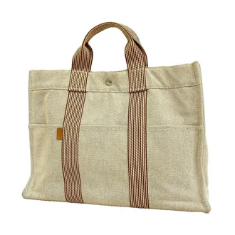 Herm&egrave;s Brown Canvas Tote Bag (Pre-Owned)