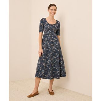 Pact Fit & Flare Signature Scoop Dress Made With Organic Cotton in Mountain Meadow Midnight Blue at Nordstrom, Size X-Large