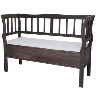 Hhg Hhg - Nunca Usado] Banco T207, Banco Arc&oacute;n Banco De Madera Banco Arc&oacute;n, Compartimento De Almacenaje Coj&iacute;n Madera 119cm, Gris-marr&oacute;n, Shabby