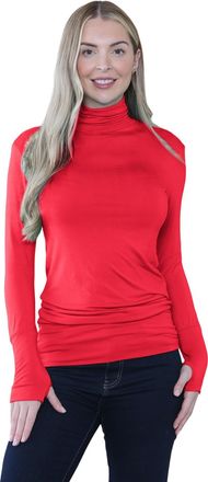 Janisramone Hamishkane Long Sleeves Gym Tops for Women UK with Thumb Hole, High Polo Neck Running Top Womens, Plain Stretch Gym T Shirts for Women, Pull Over Gym 