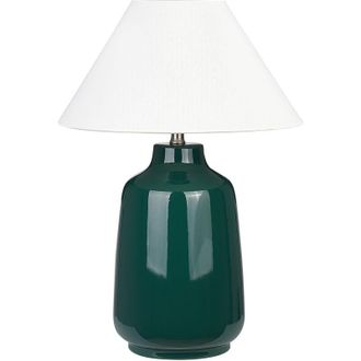 Beliani Beliani - Ceramic Table Lamp Base Ambient Light White Lampshade Dark Green Careta