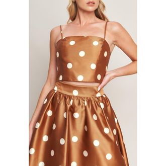 Flying Tomato Polka Dot Satin Crop Top in Caramel at Nordstrom Rack, Size Medium