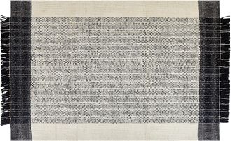 Beliani Alfombra De Lana Blanco Crema Negro 140 X 200 Cm Algod&oacute;n Hecho A Mano Borlas Ketenli