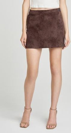 Wayf Freya Faux Suede Miniskirt in Espresso at Nordstrom Rack, Size Large