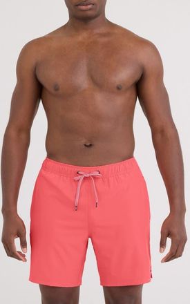 Saxx Oh Buoy 2N1 7-Inch Volley Swim Trunks in Coral Pop at Nordstrom, Size X-Large