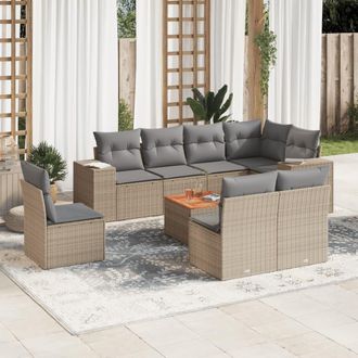 vidaXL Set De Sof&aacute;s De Jard&iacute;n 9 Pzas Con Cojines Rat&aacute;n Sint&eacute;tico Beige Vidaxl