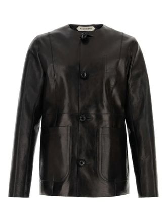 Namacheko crew-neck leather jacket - men - Calf Leather/Viscose - S - Black