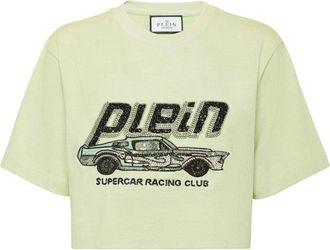 Philipp Plein T-shirt Crop Car - Dames - T-shirts - Groen - L - Katoen - Tops