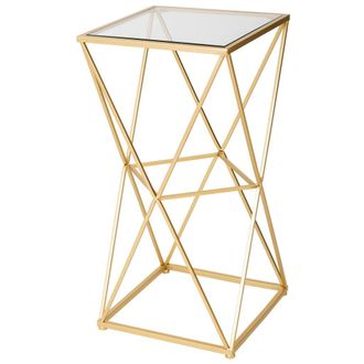 Wanderlust Deco Wanderlust Deco - Mesa Auxiliar De Metal Con Superficie De Cristal 35x35x70h Cm