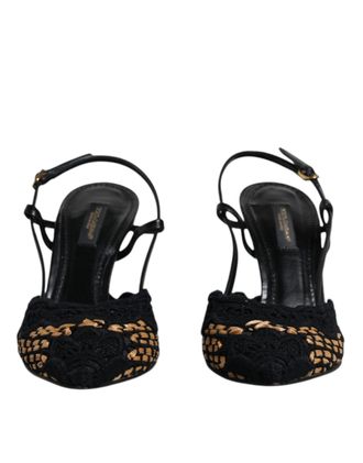 Dolce & Gabbana Black Brown Lace High Heels Slingback Womens Shoes (Pre-Owned)