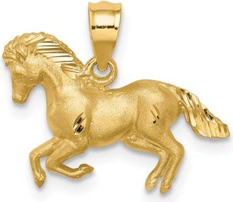 Diamond2Deal 14k Yellow Gold Brushed and Diamond-cut Horse Pendant