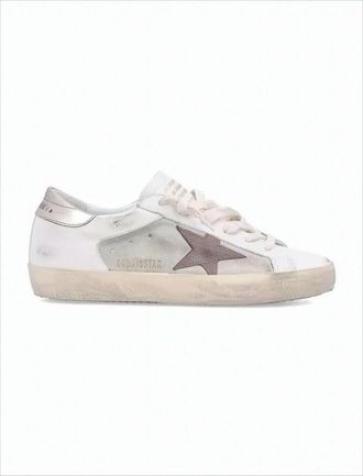 Golden Goose Distressed White Leather Low-Top Sneakers With Grey Suede Star