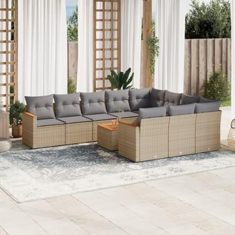 vidaXL Juego De Sof&aacute;s Jard&iacute;n Con Cojines Beige Mezcla 11 Pzas Rat&aacute;n Pe Vidaxl