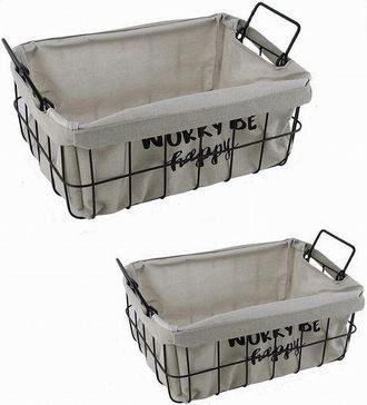 Trade Shop Trade Shop - Set 2pz Cestini In Metallo Con Rivestimento In Tessuto Portaoggetti Manici 10631