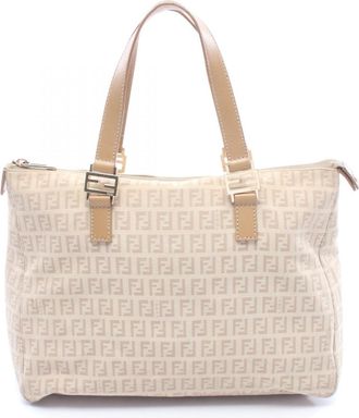 Fendi Beige Canvas Leather Handbag Tote Bag (Pre-Owned)