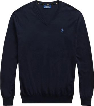 Polo Ralph Lauren Slim Fit V-Neck Polo Trui - Heren - V-hals truien - Blauw - XL - Katoen - Truien & Vesten