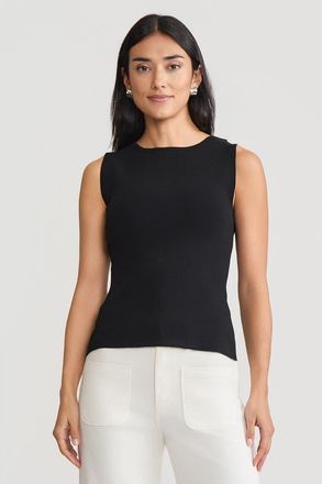 Ming Wang Boat Neck Soft Knit Ribbed Tank in Black at Nordstrom, Size Xx-Small