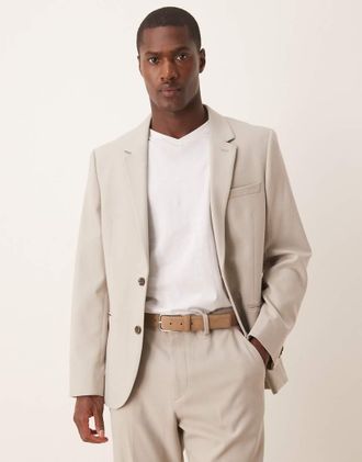 Asos Giacca da abito slim color pietra in twill-Neutro