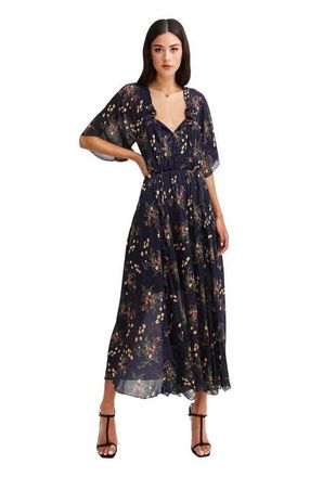 Belle & Bloom Amour Amour Ruffled Midi Dress in Navy at Nordstrom, Size X-Small Au