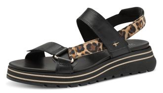 Tamaris Keilsandalette TAMARIS, Damen, Gr. 36, schwarz (schwarz, leodruck), Leder, Lederimitat, animal-print, unifarben, Schuhe Keilsandalette, Trekkingsandal