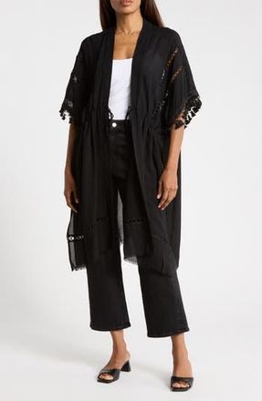 Vince Camuto Crinkle Cinched Waist Duster in Black at Nordstrom Rack