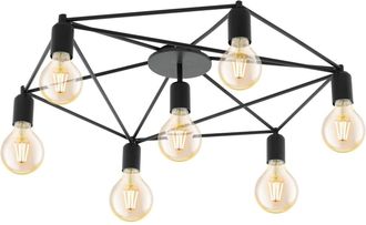 Loops Wall Flush 7 Bulb Ceiling Light Colour Black Pentagon Shape Frame Bulb E27 7x60W
