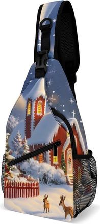 Generic Christmas Tree Church Night Unisex Shoulder Bags Casual Crossbody Chest Bag Sling Backpack for Hiking Cycling Travel