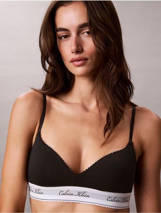 Calvin Klein Womens Icon Cotton Modal Script Bralette - Black - XL