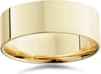 Pompeii3 Mens 8mm 14K Yellow Gold Comfort Fit Flat Wedding Band Size Selectable