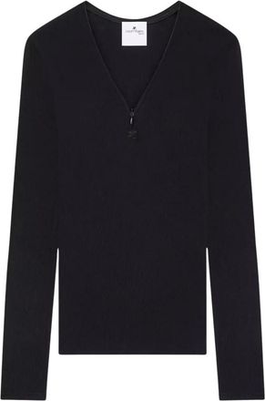 Courr&egrave;ges Long Sleeve Tops, female, Black, Size: S 90s Zip-neck T-shirt