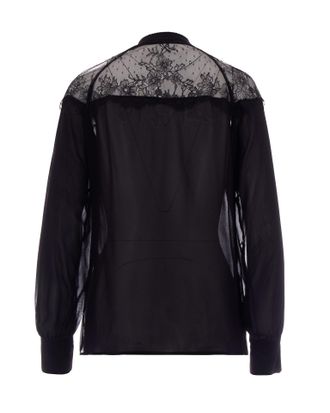Patrizia Pepe Embroidered Lace-Insert Shirt - Black