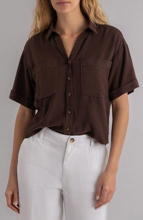 Kut from the Kloth Brianna Boxy Shirt in Chocolate at Nordstrom, Size Medium