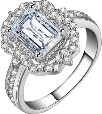 Generic Elegant Womens Zirconia Bling Engagement Wedding Ring Sparkling Cubic Crystal Band for Her (Silver, 7)